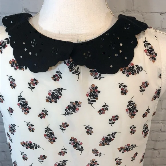 LAUREN CONRAD Tank Top Floral Print w Velvety Laser Cut Collar-Small - Picture 5 of 5